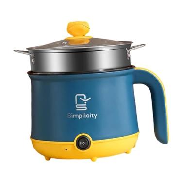 Imagem de Ioensy Mini panela elétrica quente ramen, adaptador americano, plugue com vaporizador elétrico ajustável, mini panela de macarrão para ovos, Azul