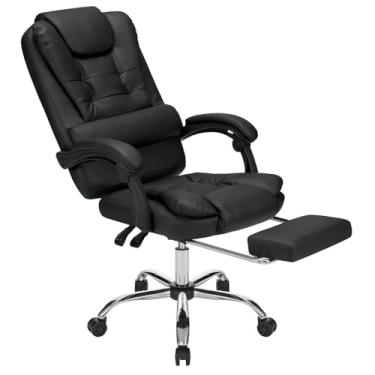 Imagem de Cadeira executiva de escritório com apoio para os pés cadeira reclinável de couro macio para computador cadeira ergonômica de mesa com encosto alto preta