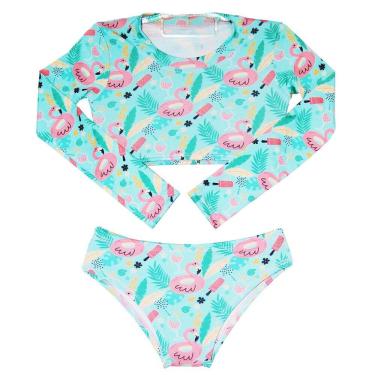 Imagem de Biquini Infantil + Blusa Cropped Proteção Solar Uv50 Flaming