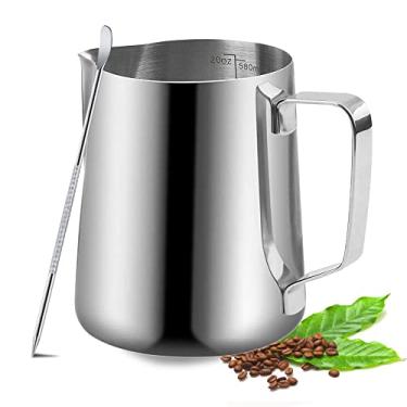 Imagem de Milk Frothing Pitcher, 20oz/600ml Milk Frother Cup Stainless Steel Jug Steaming Pitcher, Milk Coffee Cappuccino Latte Art Barista Steam Pitchers Milk Jug Cup with Decorating Pen