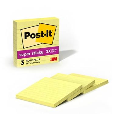 Imagem de Post-it Super Sticky Notes, 10 x 10 cm, 3 blocos, 2 x The Sticking Power, amarelo canário, reciclável (4470-3SSCY)