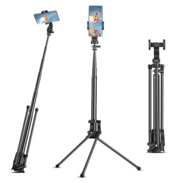 Imagem de QZSD Tripé de telefone com bastão de selfie – Tripé giratório leve de alumínio de 76 polegadas para iPhone com controle remoto sem fio e suporte de telefone, tripé portátil compatível com