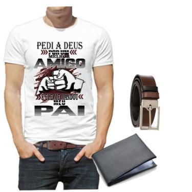Imagem de Camiseta camisa masculina pai melhor amigo pedi a Deus cinto e carteir