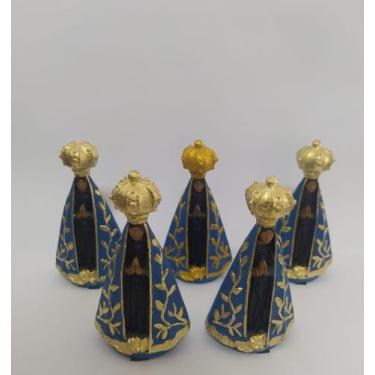 Imagem de Kit com 5 Imagem Estatueta Nossa Senhora Aparecida 10cm Resina Azul - 
