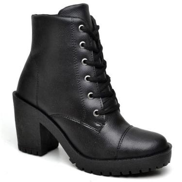 Imagem de Bota Feminina Coturno De Salto Lisa Com Zíper Cadarço BT400 - Pizada, 