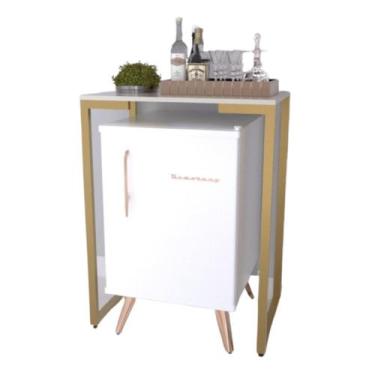 Imagem de Aparador Pés De Ferro Pequeno Com Tampo Madeira Frigobar Aparador de F