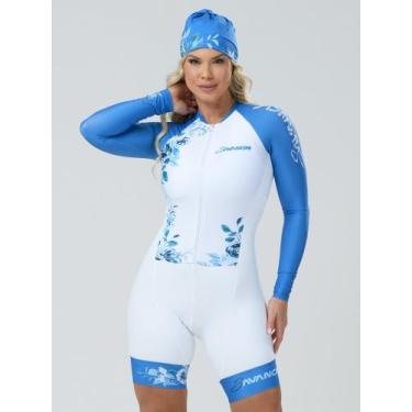 Imagem de Macaquinho De Ciclismo Feminino Manga Longa Blue Flower Flowers Savanc