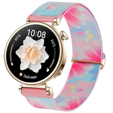 Imagem de DEALELE Pulseiras femininas compatíveis com Huawei Watch GT5 Pro de 42 mm/GT5 de 41 mm/GT4 de 41 mm/Garmin Venu 3S/Forerunner 265S/Fossil Gen 6, pulseira de nylon elástica colorida de 18 mm, flores