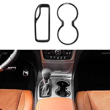 Imagem de Hoolcar Tampa de guarnição para câmbio de marchas e suporte de copo de água frontal compatível com Jeep Grand Cherokee 2016-2021, fibra de carbono