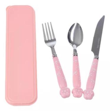 Imagem de Jogo De Talheres Faqueiro Inox Patinhas C/ Estojo Cozinha - PGB, Rosa