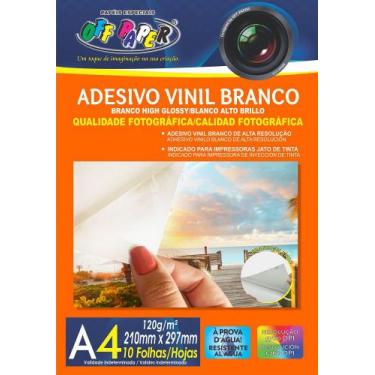 Imagem de Adesivo Vinil Imprimível A4 120g Branco Brilho 10 Folhas - Off Paper