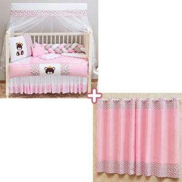 Imagem de Kit enxoval de berço rei rainha urso com cortina estampada 12 peças tr