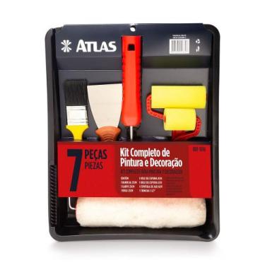 Imagem de Kit Pintura Rolo Completo Atlas Pintura Trincha 7pç Bandeja