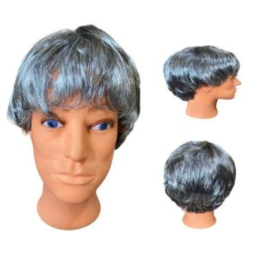 Imagem de Peruca Curta Sintética Grisalha Escura Feminina/ Masculina - Indiachin