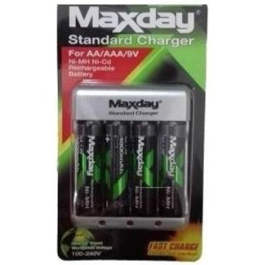 Imagem de Pilha Recarregável Maxday 4 aa Carregador Rápido Bivolt
