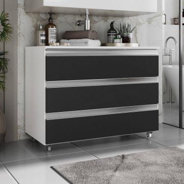 Imagem de Gabinete Banheiro Rodinhas Joia 80cm 03 Gavetas Branco Preto