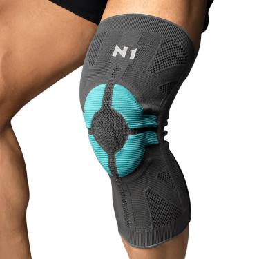 Imagem de Joelheira N1 Sport Pro com haste Lateral e Gel Cinza e Azul-M