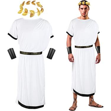 Imagem de SATINIOR 4 peças fantasia masculina de Halloween Toga Grego Deus Grego Adulto Fantasia Romana com Pulseira de Grinalda de Louro com Folha (3X-Grande)