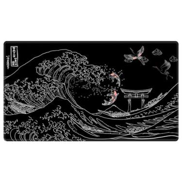 Imagem de EDGFRTOIO Card Playmat 70 x 40 cm Kanagawa Surfing Game Mats Tabletop Magic for MTG Cards, Trading Card Game Playing Stitched Commander Deck Gaming Desk Duel Mat Card Gameplay Mats, Koi Fish And Crane