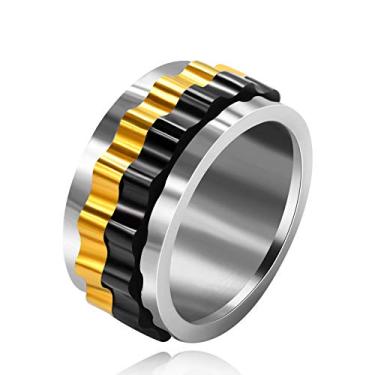 Imagem de Uloveido Anel giratório masculino de aço de titânio preto dourado 9 mm com engrenagem dupla giratória para meninos e homens e pais, Metal, Zircônia cúbica