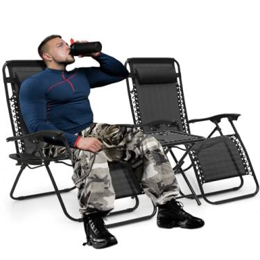 Imagem de MoNiBloom Cadeiras de praia grandes para área externa, cadeiras de acampamento XL gravidade zero de 73 cm com mesa lateral, travesseiro e bandeja, capacidade de 150 kg, preta