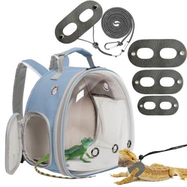 Imagem de WEVONIGU transportador de cobaia, transportador de cobaia para 2, transportador de viagem de répteis para lagartos planador de açúcar ouriço rato papagaio pássaros (azul, mochila + coleira d