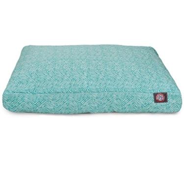 Imagem de Cama retangular nativa azul-petróleo para ambientes internos e externos para animais de estimação com capa removível lavável da Majestic Pet Products, médio