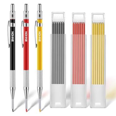 Imagem de Conjunto de lápis de carpinteiro mecânico com 36 refis de marcador, lápis de construção de madeira com apontador embutido, ponta de agulha estendida para uso em trabalhos mais difíceis