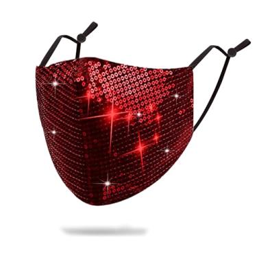 Imagem de Máscara de boca com lantejoulas brilhantes designer de moda com glitter capa de rosto de algodão com alças ajustáveis para orelha reutilizável baile de máscaras festa boate rave festival lantejoulas