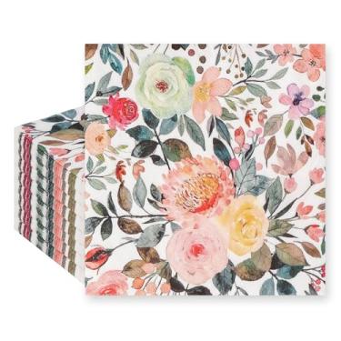 Imagem de Guardanapo de papel floral descartável aquarela rosa flor guardanapo decorativo sobremesa jantar toalhas de mão para banheiro, casamento, chá de bebê, festa de aniversário (16,5 x 16,5 cm)