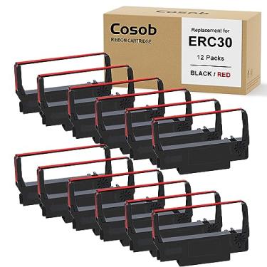 Imagem de Cosob Pacote com 12 fitas ERC30 ERC30 ERC30 preto e vermelho ERC-30 ERC30/34/38 compatível com impressora Epson TM-U220 M188B ERC30 ERC34 ERC38 NK506