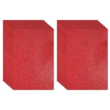 Imagem de PATIKIL Folha de espuma vinílica acetinada brilhante vermelha com glitter, 40,6 x 30,5 cm, 2 mm de espessura, com adesivo nas costas, feltro com glitter em EVA para projetos de artesanato, 20 peças