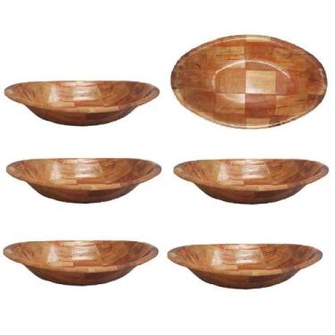Imagem de 6 Gamelas Travessa Tigela Bambu Servir Petiscos Cozinha 26cm - Chinato