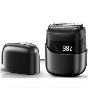 Imagem de Barbeadores de alumínio para homens, mini barbeador, barbeador facial compacto, IPX7 impermeável seco molhado, preto