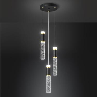 Imagem de BNHHLZ 3-Luzes Pendentes Ilha De Cozinha, Luminárias Pendentes Led Reguláveis, Luminária Pendente Preta Dourada Moderna Com Luz Pendente De Cristal Bolha, Iluminação Pendente Para Ilha De Cozinha Sa