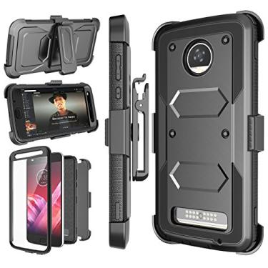 Imagem de Capa para celular Njjex Moto Z2 Play, capa para Moto Z2 Force, [Nbeck] à prova de choque, protetor de tela integrado resistente, coldre robusto, cinto de bloqueio, clipe giratório, suporte rígido, capa para Moto Z2 Play, Preto