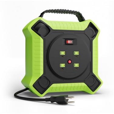 Imagem de MutecPower Carretel De Extensão Retrátil De 45 Pés Para Serviço Pesado 14Awg/3C Sjtw Carretel De Cabo De Alimentação Com 4 Tomadas Elétricas Para Garagem E Loja, Disjuntor De 10 Amperes Listado Pela