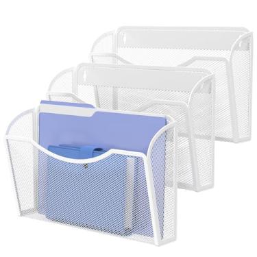 Imagem de MINDEPOT Porta-Arquivos De Parede De Malha Para Pendurar, Pacote Com 3 Porta-Arquivos De Bolso Único Montados Na Vertical, Organizador De Correspondência De Cesta De Parede Para Escritório, Casa E E