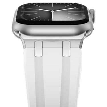 Imagem de NewWays Pulseira masculina de borracha de silicone líquido AP Wide Sport de 49 mm, 45 mm, 44 mm e 42 mm, com adaptador de aço inoxidável para Apple Watch Series 8, 7, 6, 5 SE, ultra luxuosa