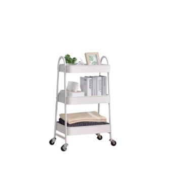 Imagem de Carrinho Prateleira Organizador Utilitário Multiuso em Metal Liga de Aço Pintura Eletrostática Com Rodinha Gira 360 Graus Trava Para Cozinha Banheiro Escritório Lavanderia Muito Leve