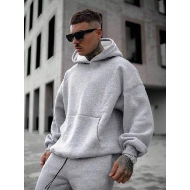 Imagem de Blusa de Frio Casaco Moletom Canguru Flanelado Liso Sem Estampa Liso E