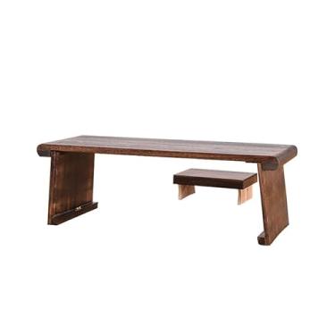 Imagem de Mesa lateral mesa de piso de madeira com cadeira de móveis antigos da China quarto de hóspedes asiático mesa de chá de madeira tradicional oriental mesa de café para sala de estar (tamanho: mesa e banco)