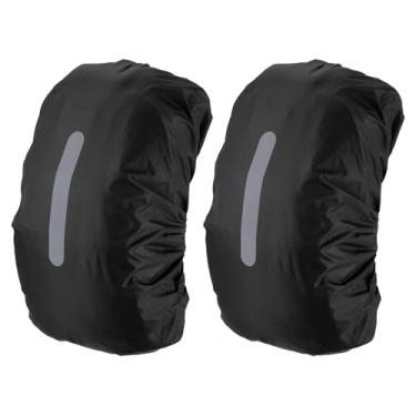 Imagem de PATIKIL Capa de chuva impermeável 30-40L, 2 peças, capa de mochila antiderrapante com alça refletiva vertical, permanece seca para caminhadas, acampamento, caça, P, preto/preto