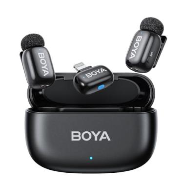 Imagem de BOYA Mini microfone sem fio para iPhone, 5 g ultraleve, microfone de lapela sem fio, trocador de voz AI, redução de ruído AI, microfone de lapela, uso 30h, microfone de clipe com Lightning para