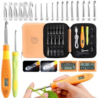 Imagem de Conjunto de agulhas de crochê PP OPOINT 18 tamanhos com luzes LED e ba