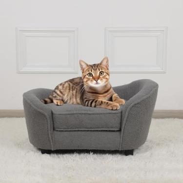 Imagem de Sofá-cama para gatos, cama para cães de estimação com pernas de plástico ajustáveis, sofá de veludo para animais de estimação com almofada removível e lavável para cães e gatos pequenos (cinza)