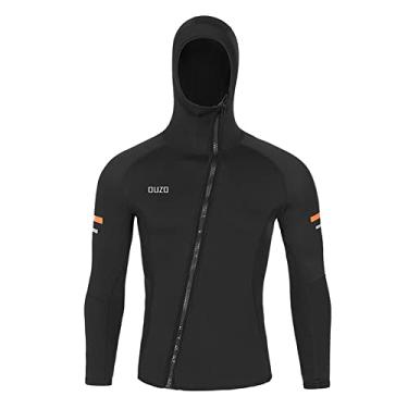 Imagem de Roupa de mergulho masculina 1,5 mm, jaqueta de neoprene com capuz com zíper frontal de manga comprida para mergulho, surfe, natação, snorkel, GG