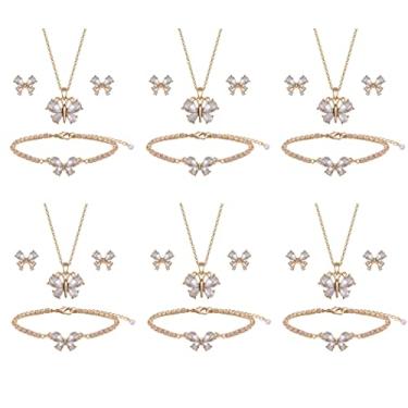 Imagem de Conjunto de joias de dama de honra para mulheres e meninas, ouro 18K e prata e ouro rosa banhado a ouro pingente borboleta colar brincos conjunto de pulseira, presente de dama de honra para casamento/proposta/festa/aniversário, Zinco Metal Vidro, Sem pedras preciosas
