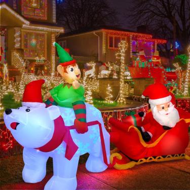 Imagem de Papai Noel inflável de Natal Max Fun em trenó de 2,9 m com LEDs