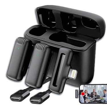 Imagem de Microfone de Lapela Sem Fio Duplo para iPhone e iPad | Kit com Capa de Carregamento | Conexão Lightning Plug & Play | Ideal para Reels, TikTok, YouTube, Cursos, Aulas, Entrevistas e Apresentações